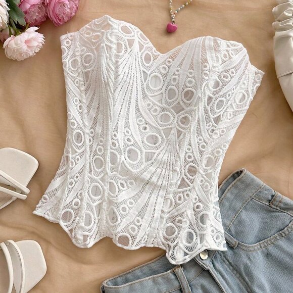 White Elegant Women's Lace Corset Top - Picture 6 of 8